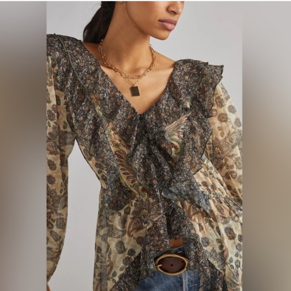 LetMeBe Floral Ruffle V-Neck Blouse